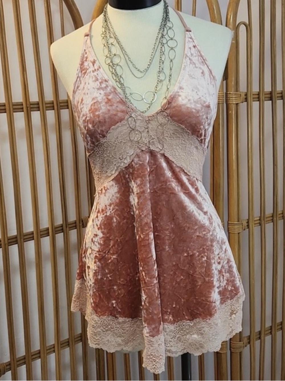 Blush Pink Velvet Lace Cami